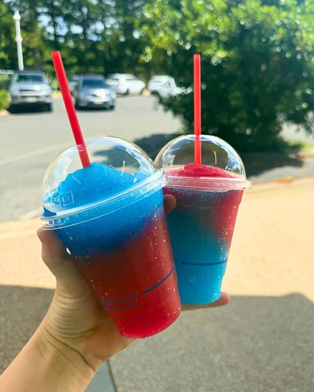 Two colourful slushies